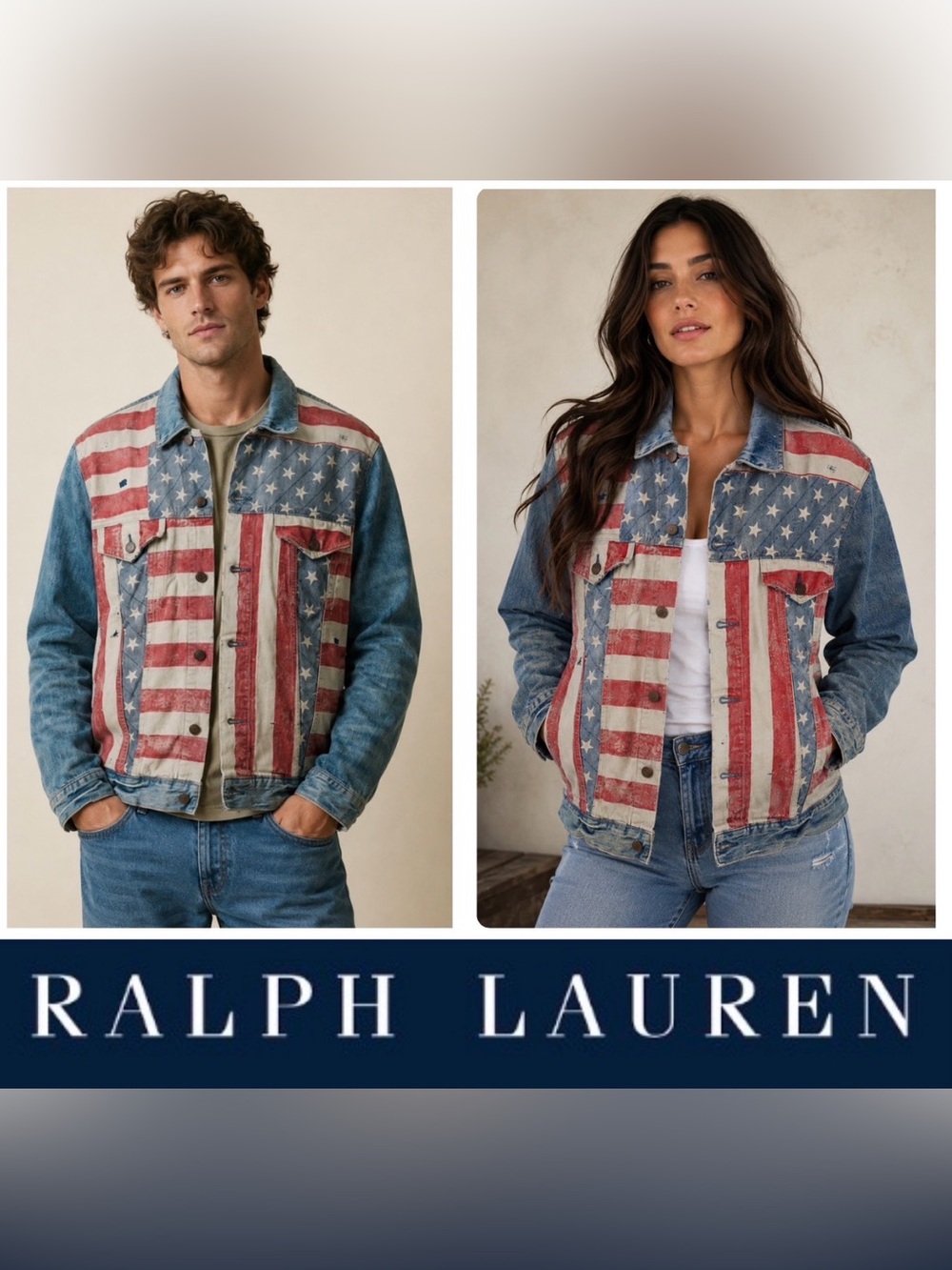 Denim & Supply Ralph Lauren American Flag Distressed Denim Jacket | Size S